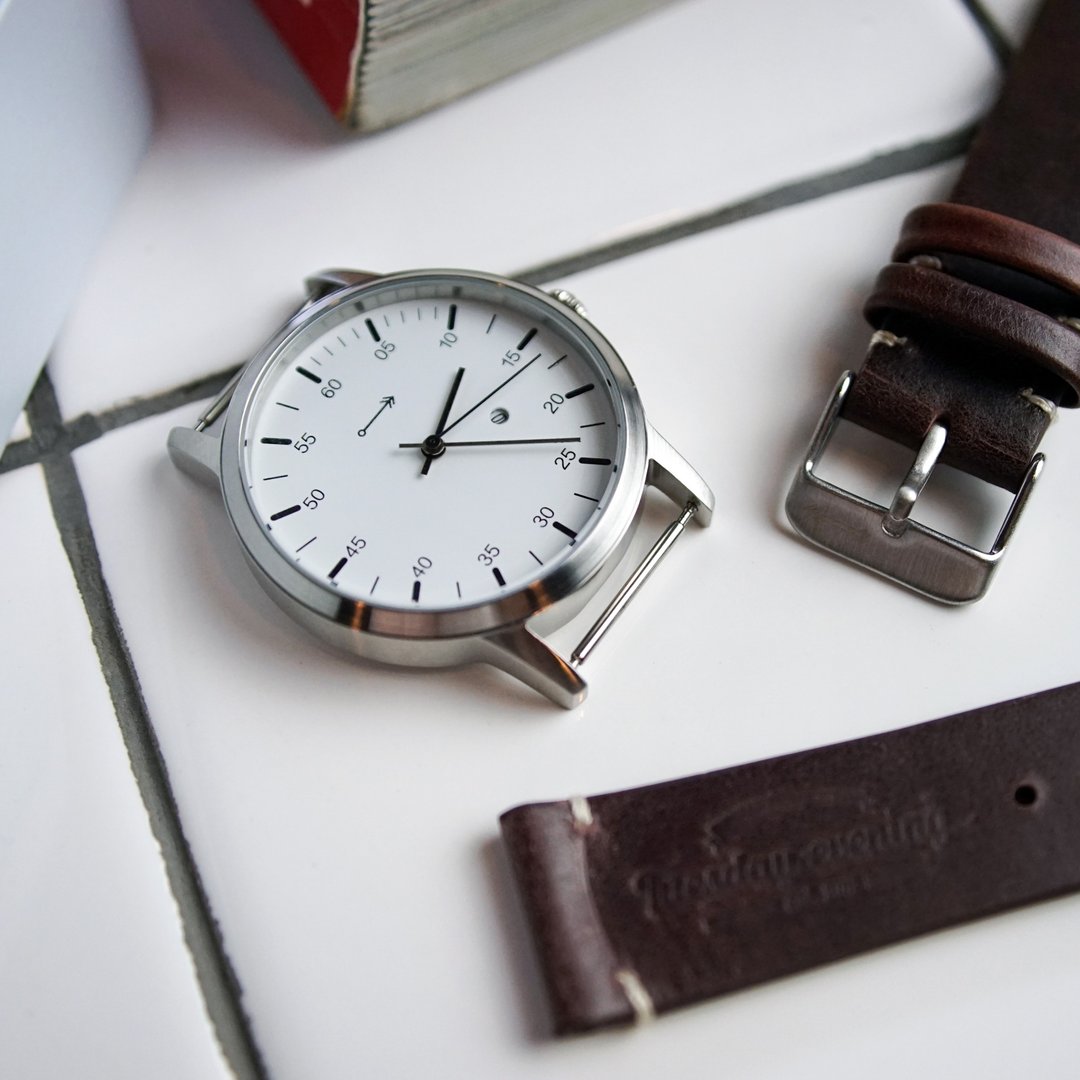 Watch Leather Strap - 20 mm - 男表/中性表 - 真皮 咖啡色