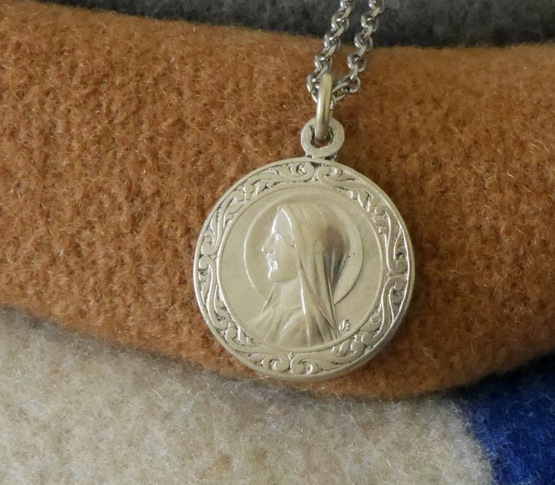 古董法国圣母信仰教堂十字架耶稣基督银色双面项链 N679 - 项链 - 其他金属 银色