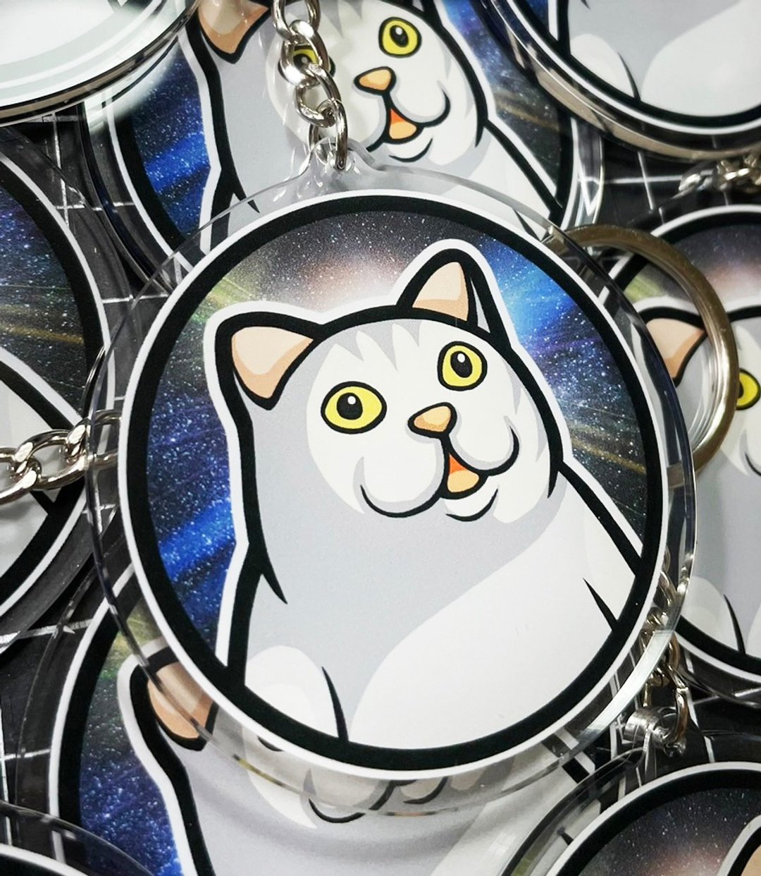 迷因钥匙圈 宇宙猫 猫咪迷因钥匙圈  迷因吊饰 猫咪钥匙圈 - 钥匙链/钥匙包 - 压克力 白色