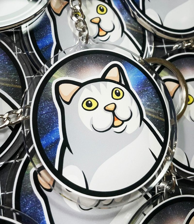 迷因钥匙圈 宇宙猫 猫咪迷因钥匙圈  迷因吊饰 猫咪钥匙圈 - 钥匙链/钥匙包 - 压克力 白色