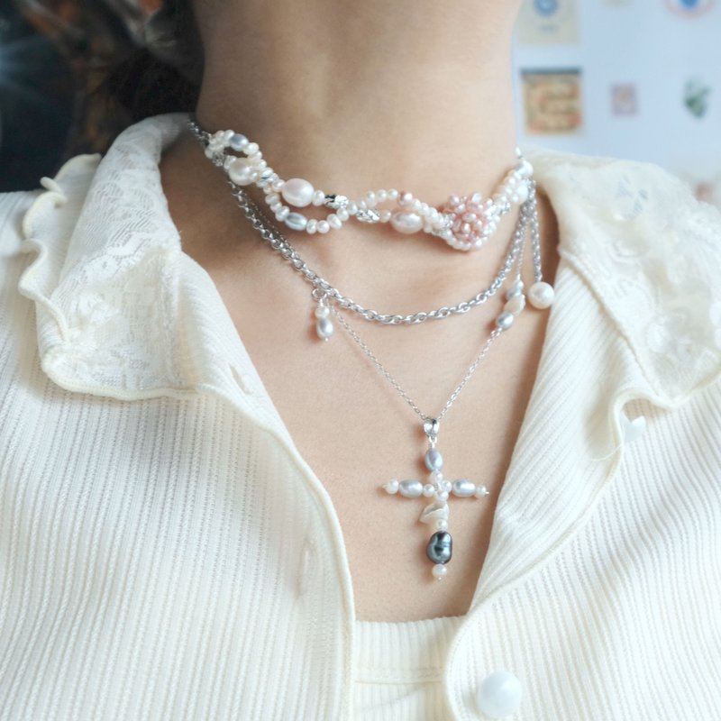 DNA 浪漫粉紫色 淡水珍珠 锁骨链 CHOKER C144 - 锁骨链 - 珍珠 粉红色