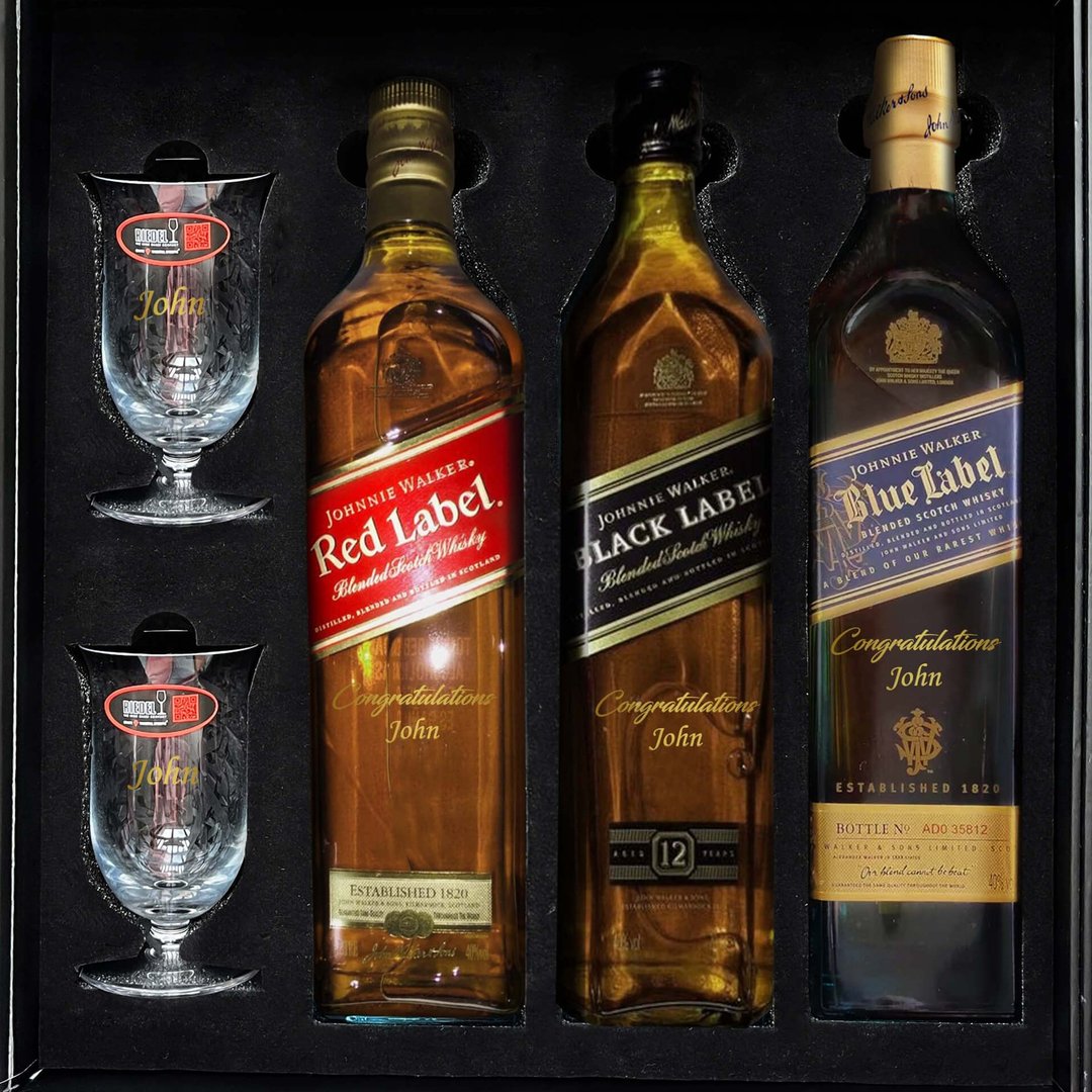 尊享Johnnie Walker 威士忌礼盒 刻字礼物 送礼佳品 送客户送长辈 - 酒类 - 玻璃 
