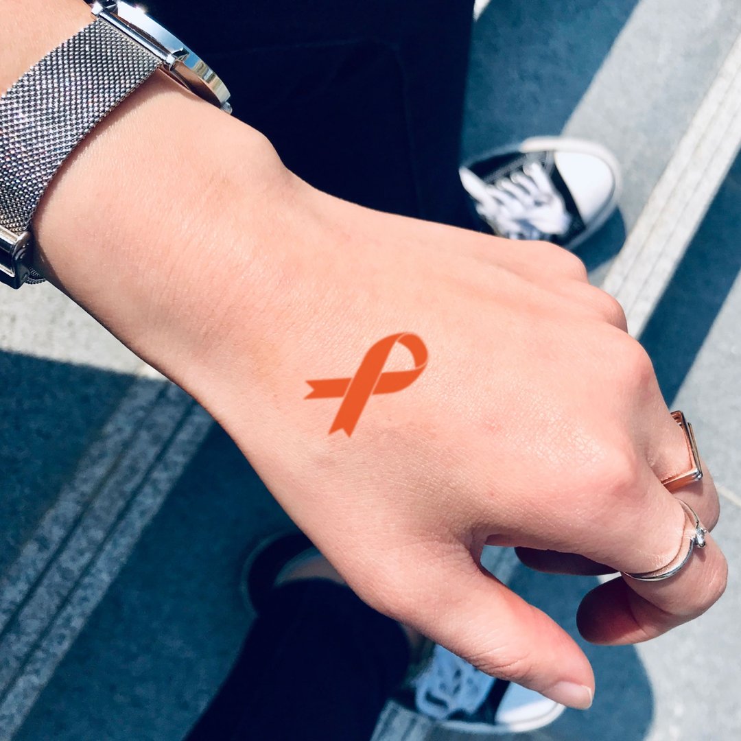 OhMyTat 橙丝带 Orange Ribbon 刺青图案纹身贴纸 (6 张) - 纹身贴 - 纸 橘色