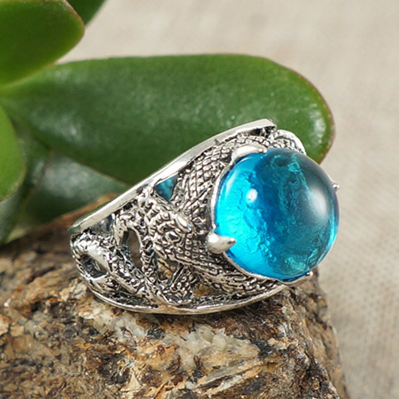 Silver Snake Ring Blue Glass Ring Turquoise Adjustable Free Size Ring Jewelry - 戒指 - 玻璃 蓝色