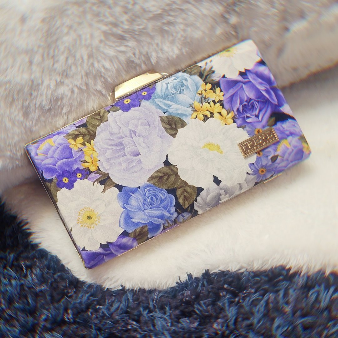 蓝紫色系百花盛开口金晚宴包 - 手拿包 - 棉 