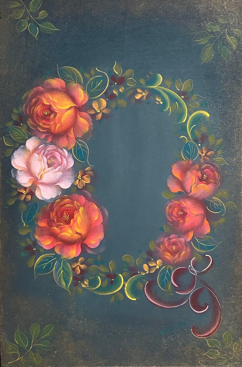 乡村风玫瑰花冠秋的祝福纯手绘木框画 - 墙贴/壁贴 - 木头 绿色