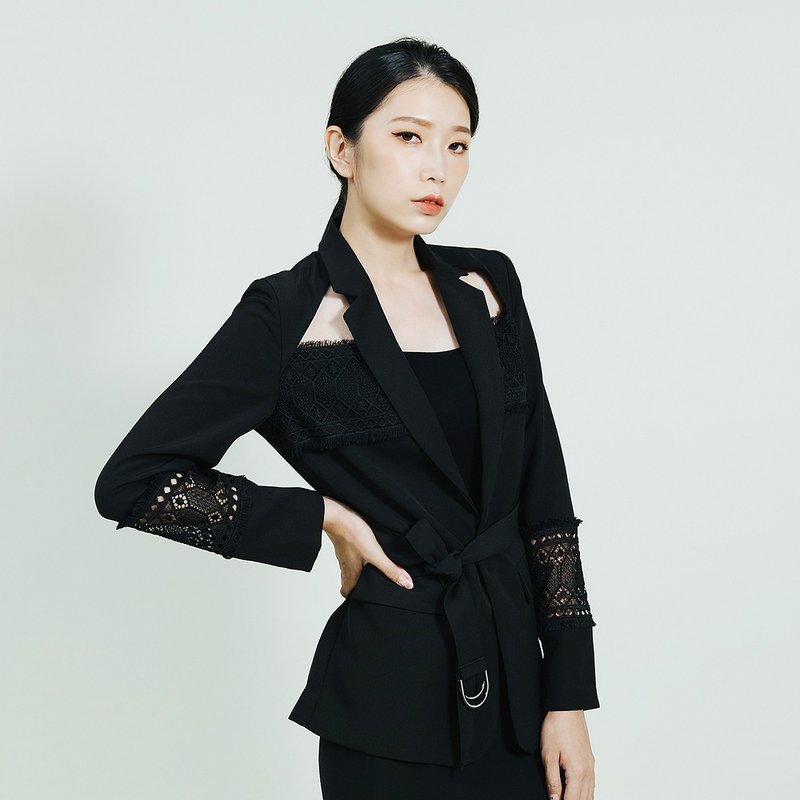 AVVJOY | 法式鏤空設計顯瘦西裝外套 - 女装西装外套/风衣 - 其他材质 黑色