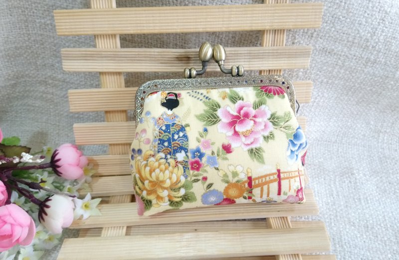 美姬花儿口金包/零钱包 - 零钱包 - 棉．麻 黄色