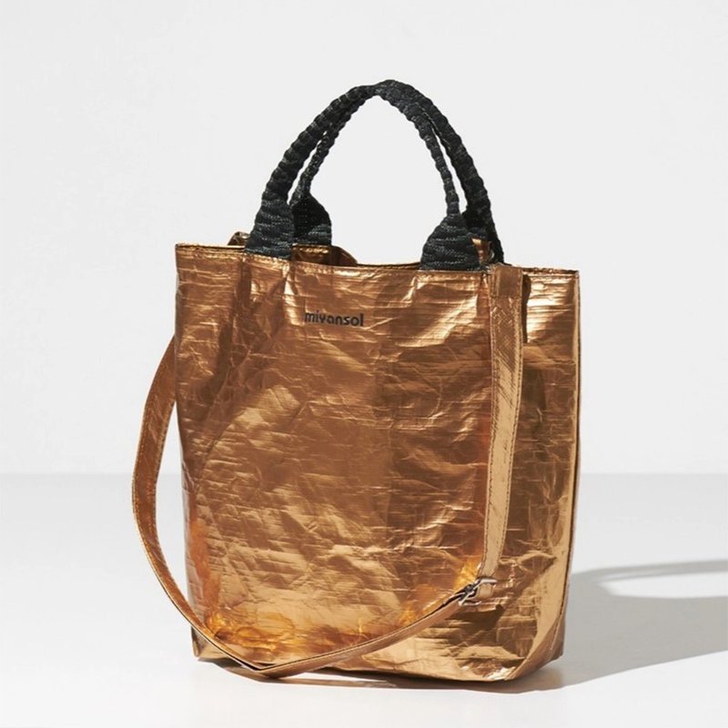 【Pinkoi 线下活动预购商品】Miyansol皱皱迷你托特包-J.蜂蜜金 - 侧背包/斜挎包 - 纸 金色