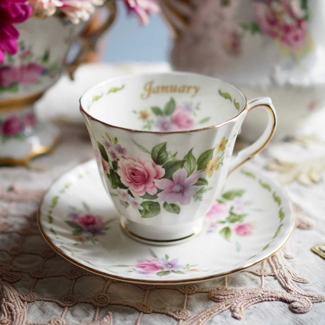 英国复古 Duchess 优质骨瓷 1 月份 茶杯碟 - 茶具/茶杯 - 瓷 多色