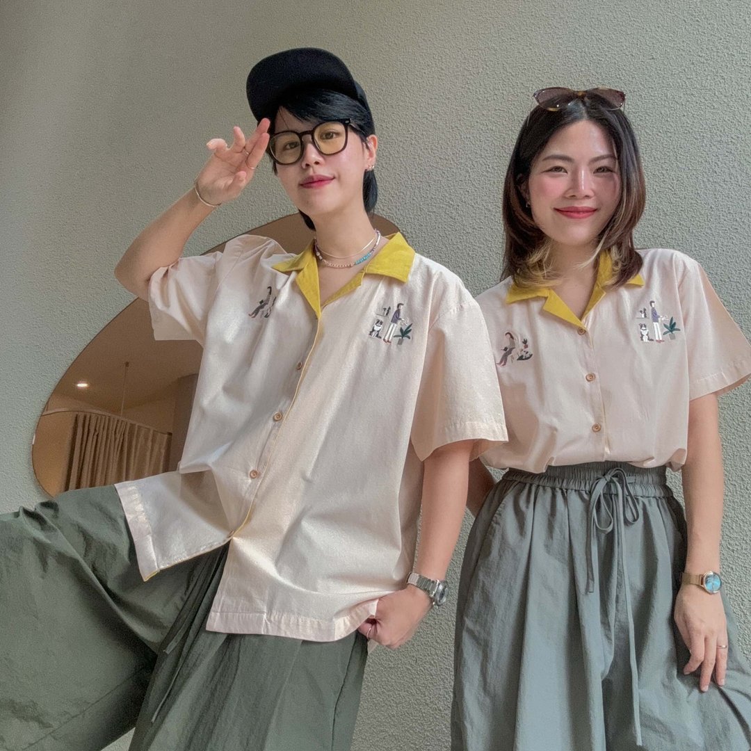 夏威夷棉衬衫 Casual Hawaii Shirt : Yellow 黄色的 S/M - 女装衬衫 - 棉 黄色