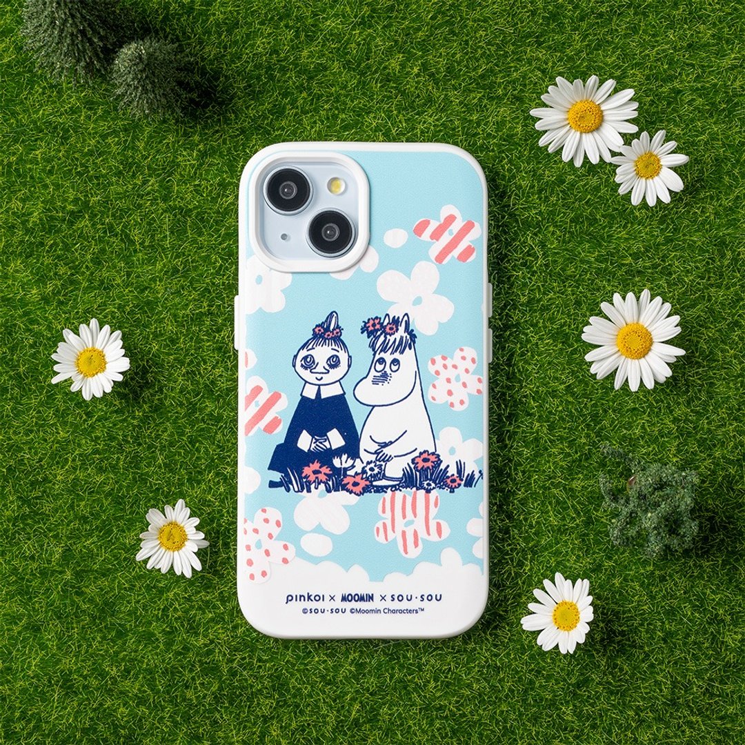 【Moomin x SOU・SOU】SolidX 强化吸震缓冲手机壳|歌妮美宝-绽放 - 手机壳/手机套 - 塑料 白色