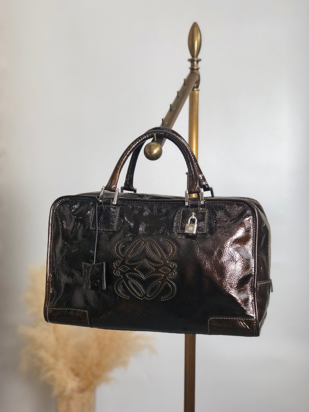 【日本直运，二手包装】LOEWE 波士顿包棕Anagram Enamel Amazona 36 Vintage Vintage ji2zbh - 手提包/手提袋 - 真皮 咖啡色