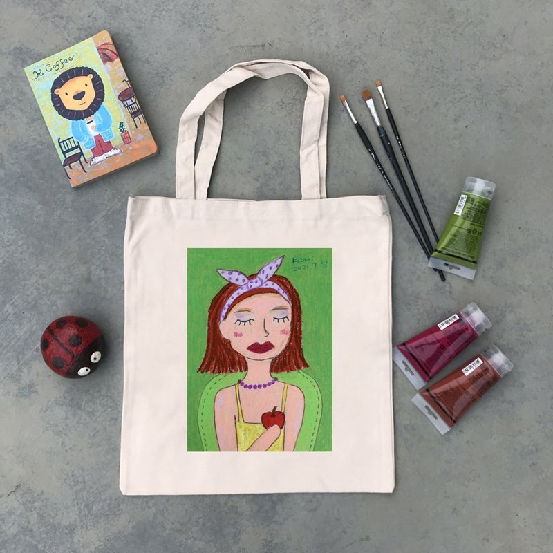 纯棉直式帆布包 | 苹果和女子 | K艺术家 - 手提包/手提袋 - 棉．麻 