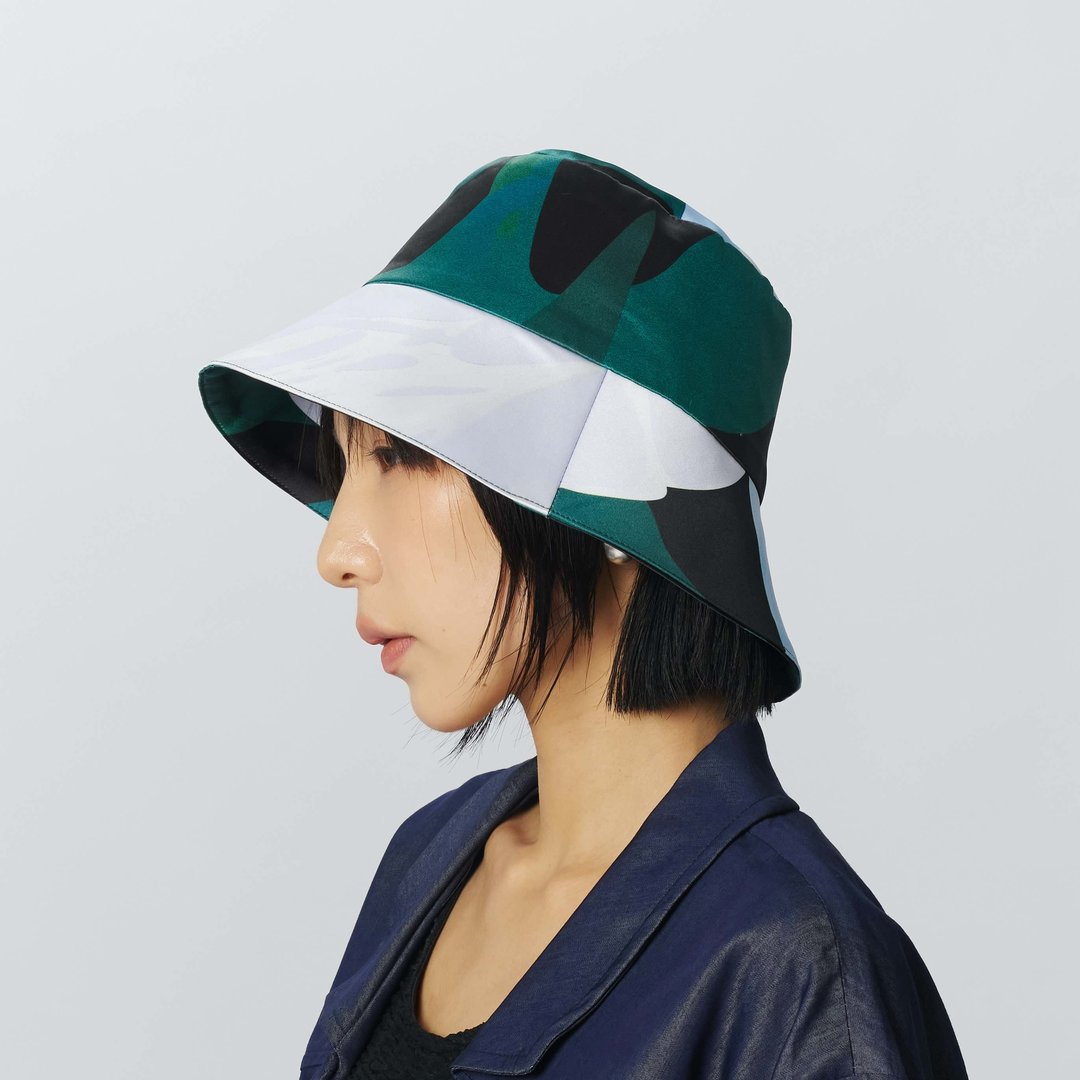 【绝版品50%OFF】优雅复古印花渔夫帽 黑绿碧玺色 - 帽子 - 聚酯纤维 多色