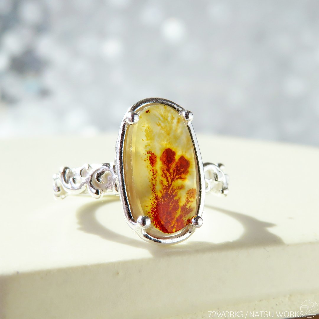 树枝状玛瑙戒指 / Dendritic Agate Ring m3 - 戒指 - 宝石 橘色