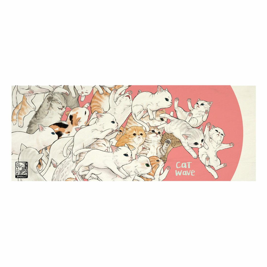 Cat wave Tenugui Canvas No frame - 其他 - 棉 白色