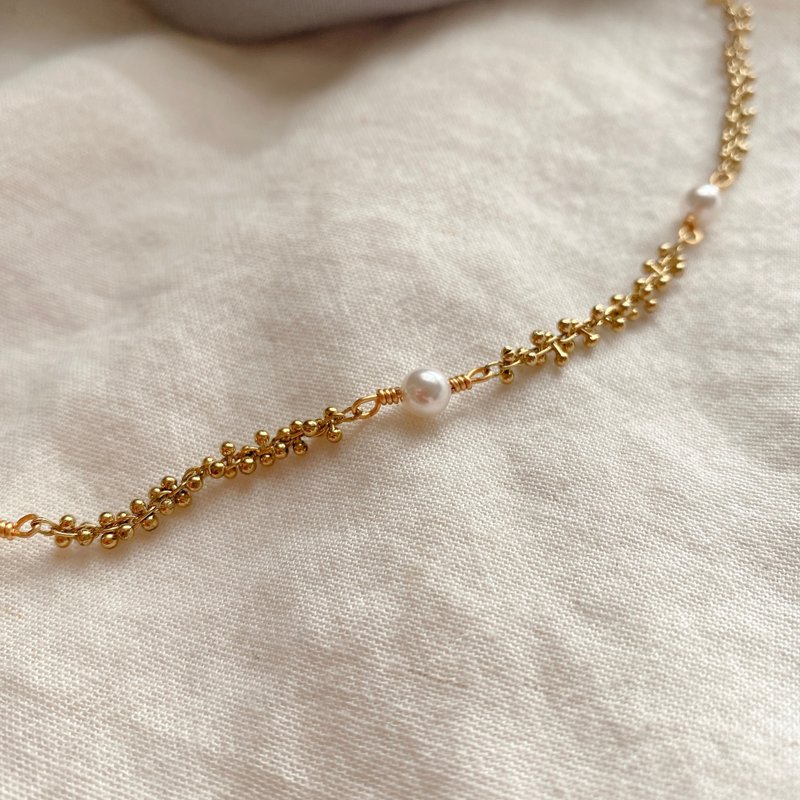 珍珠岁月 - 珍珠 黄铜电镀18K金手链 - 手链/手环 - 铜/黄铜 金色