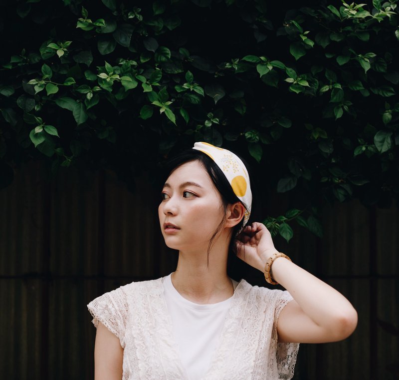 波卡碎花芒果冰沙 I 限量三条 I 双环 手工 松紧 发带 - 发带/发箍 - 棉．麻 黄色