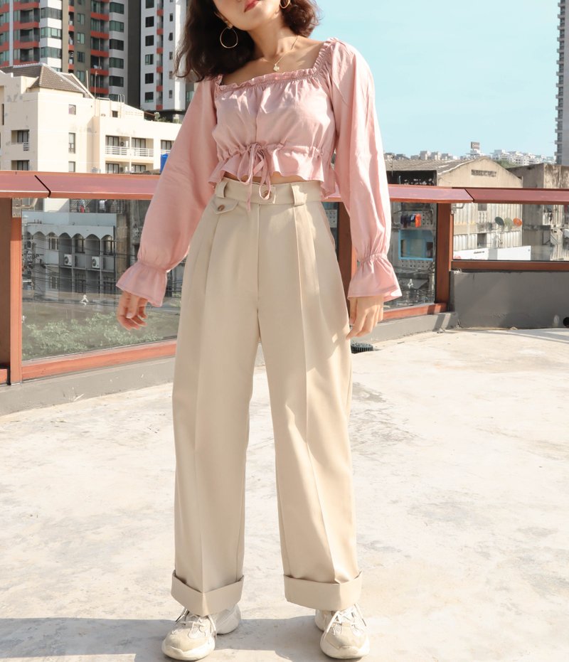 High waist Uncle trouser : Beige - 女装长裤 - 其他材质 卡其色
