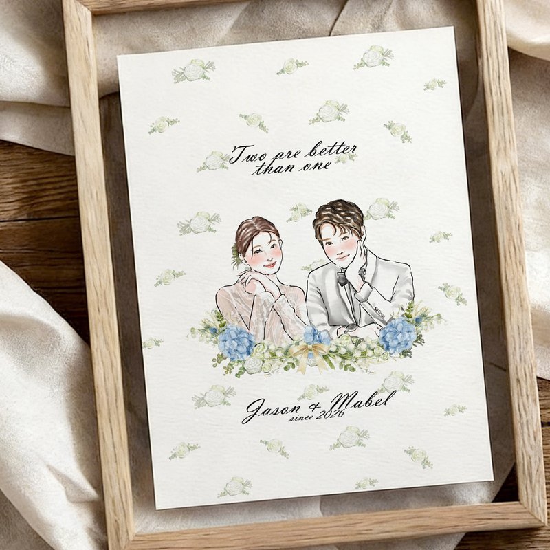 碎花背景 5 款 | 似颜绘水彩人像插画 | 包相框 |生日情人礼物 - 订制画像 - 其他材质 