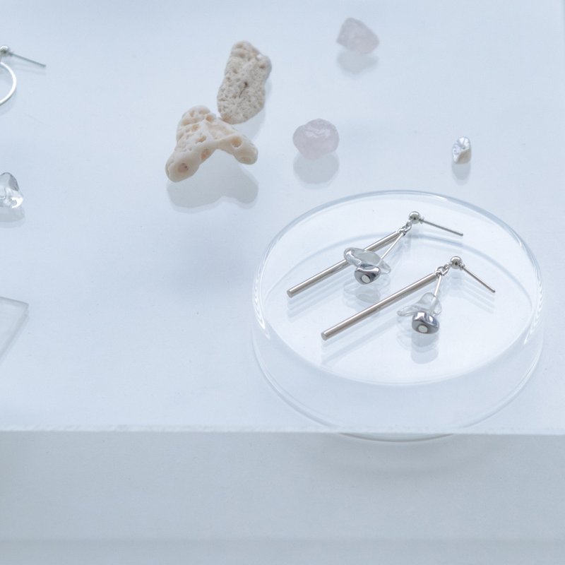 天然石几何耳环-银河雨/耳针/夹式/可定制 - 耳环/耳夹 - 水晶 银色