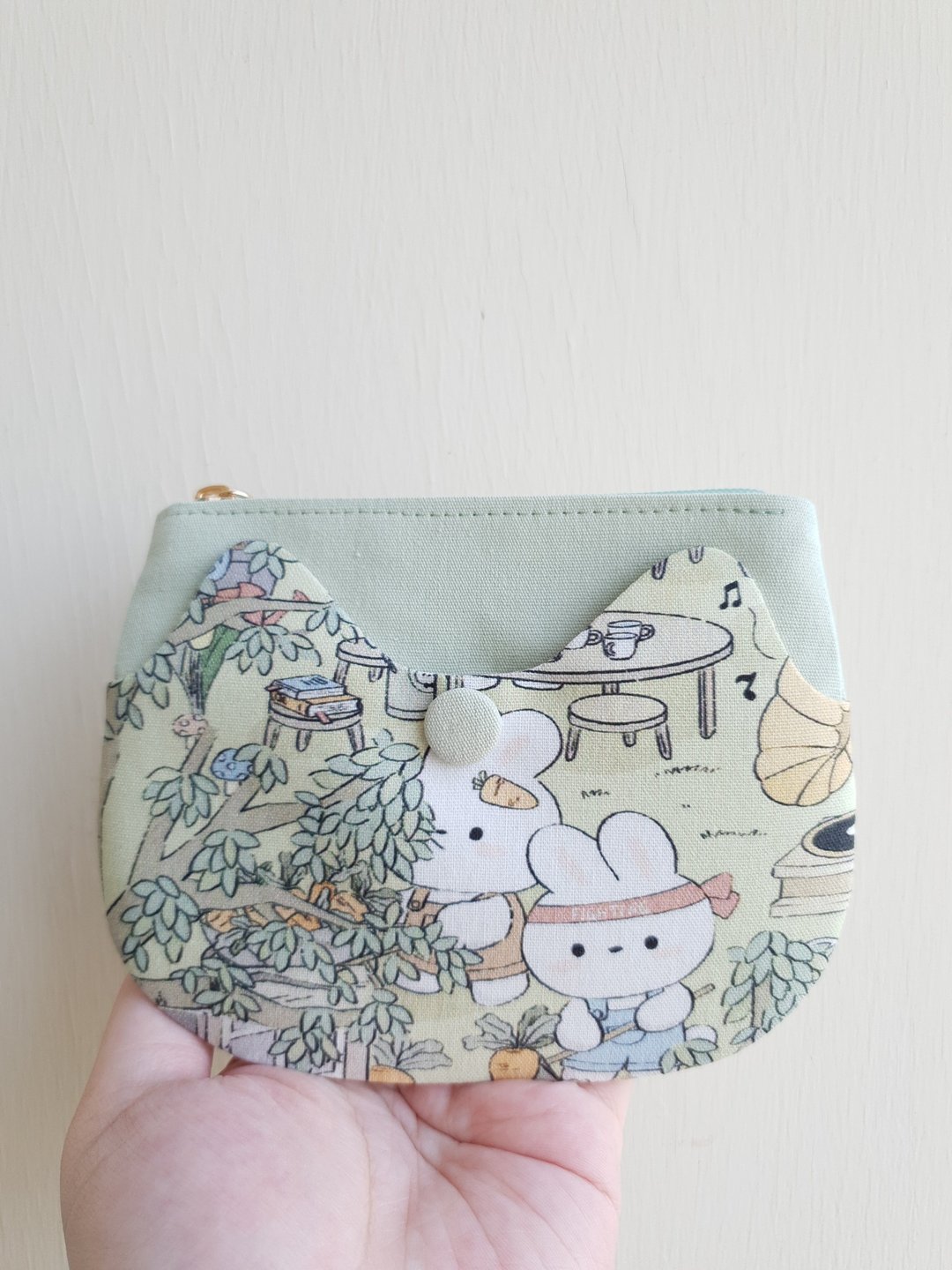 兔宝猫耳零钱包–岁物丰成 - 零钱包 - 棉 绿色