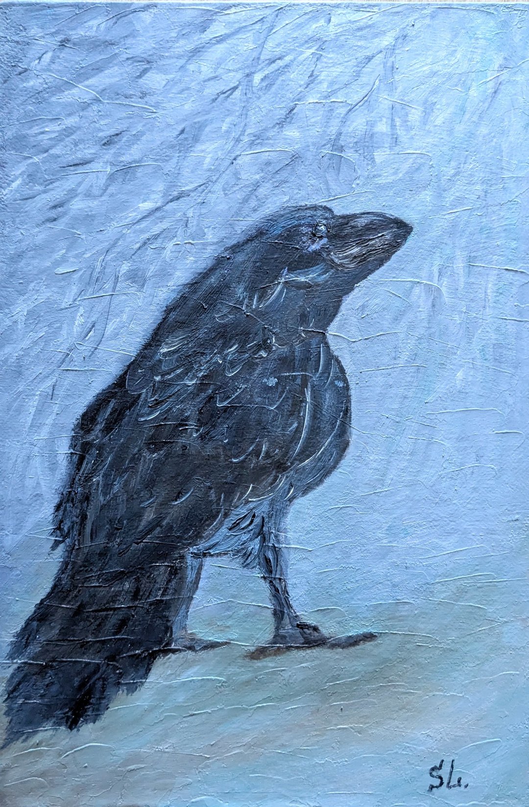 Oil painting Raven Original art Black raven Wall art Bird Young raven - 海报/装饰画/版画 - 其他材质 多色