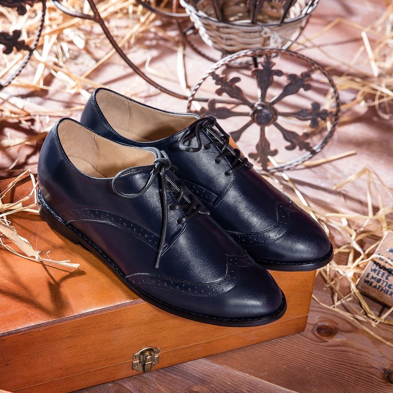 蓝树蛙 全真皮绑带内增高牛津鞋 - 女款牛津鞋/乐福鞋 - 真皮 