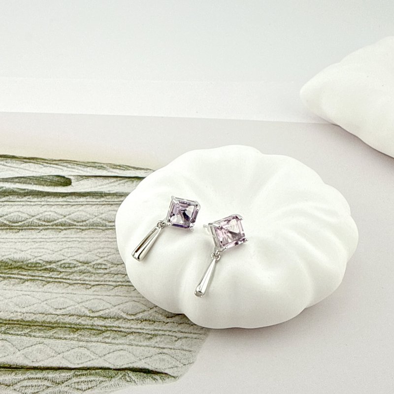 稳运之光//方切紫水晶耳环//s925 纯银针铜拖 - 耳环/耳夹 - 水晶 