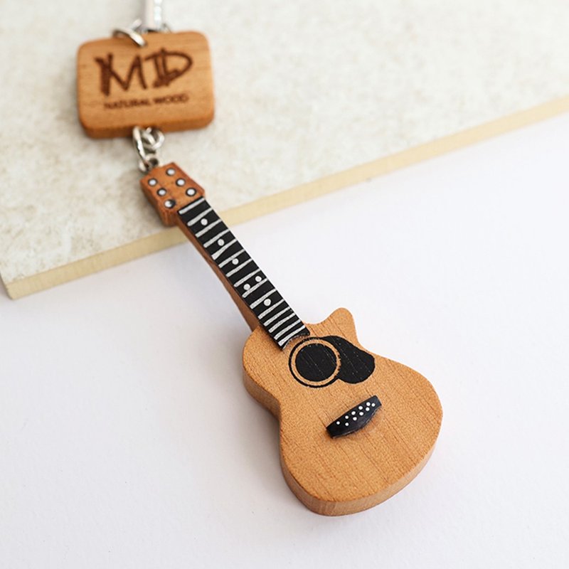 MD 仿真乐器吊饰 民谣吉他 无弦款 acoustic guitar - 钥匙链/钥匙包 - 木头 咖啡色