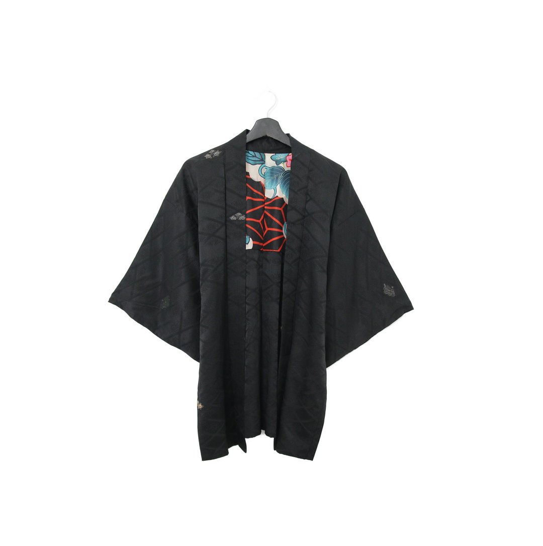 Back to Green-日本带回羽织 压纹 网格 kb-54/vintage kimono - 女装休闲/机能外套 - 丝．绢 