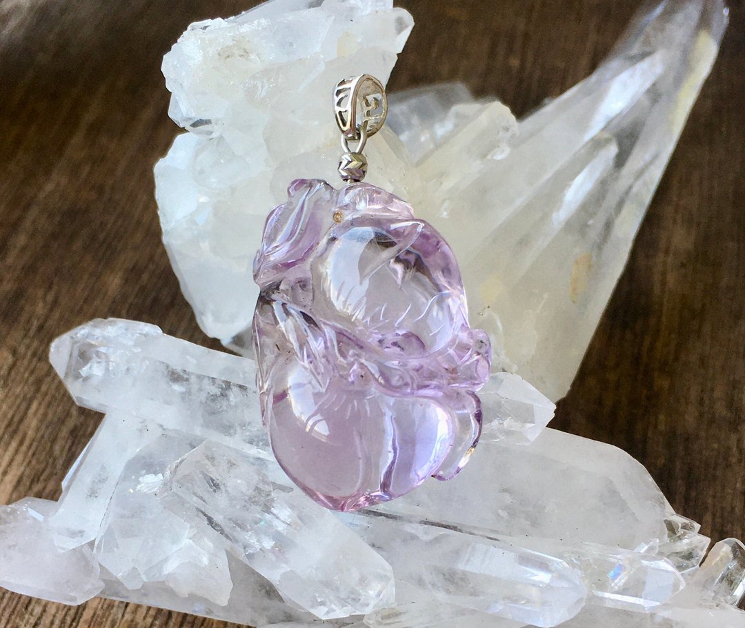 高品质巴西天然玫瑰紫水晶14K金坠子 - 项链 - 宝石 紫色