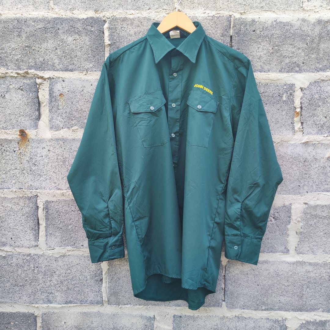 复古 70 年代库存 PROTEXALL John Deere 绿色制服衬衫 - 男装衬衫 - 棉 绿色