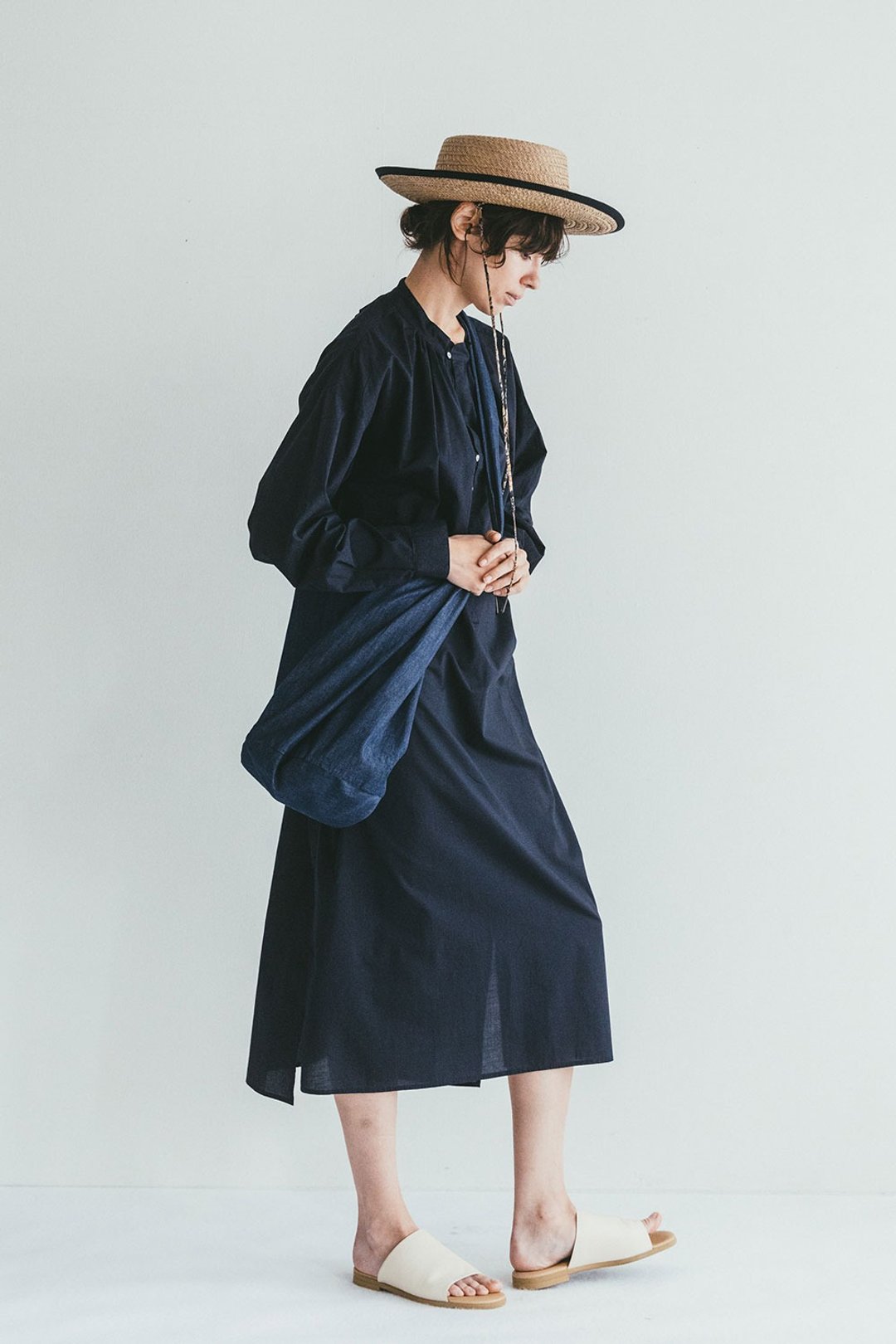 日本 Fog Linen Work - 丹宁棉超大容量肩背/侧背包 - 侧背包/斜挎包 - 棉 蓝色