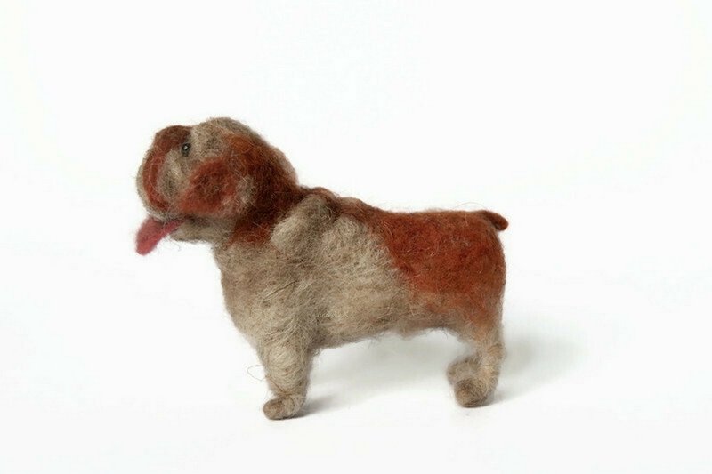 English bulldog, felt miniature dog, for the decor of the Dollhouse - 玩偶/公仔 - 羊毛 咖啡色