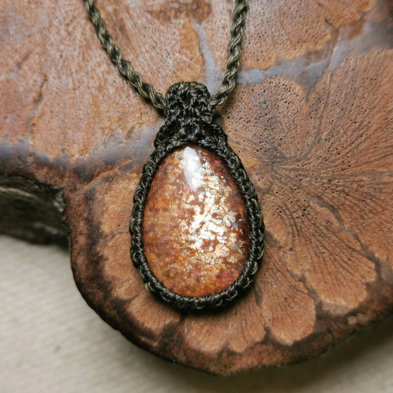 太阳石/丰盛亮片-纯粹系列/蜡线编织系列/项链可调长度 - 项链 - 半宝石 橘色
