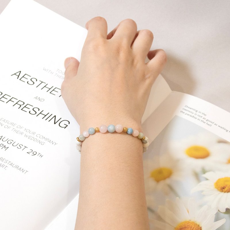 心的祝福 天然石水晶手链 摩根石 白松石 - 手链/手环 - 水晶 紫色