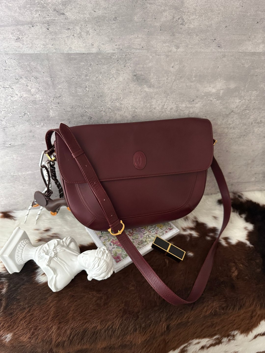 中古包 Cartier 卡地亚 酒红色牛皮邮差包 - 手提包/手提袋 - 真皮 红色
