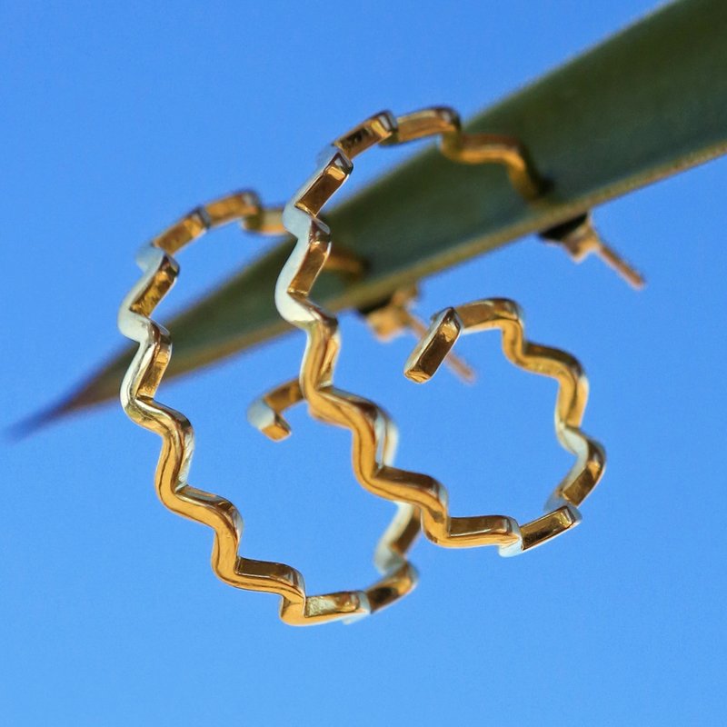 Francesca 螺旋之舞锯齿圈式耳环 – 镀金纯银 - 耳环/耳夹 - 纯银 金色