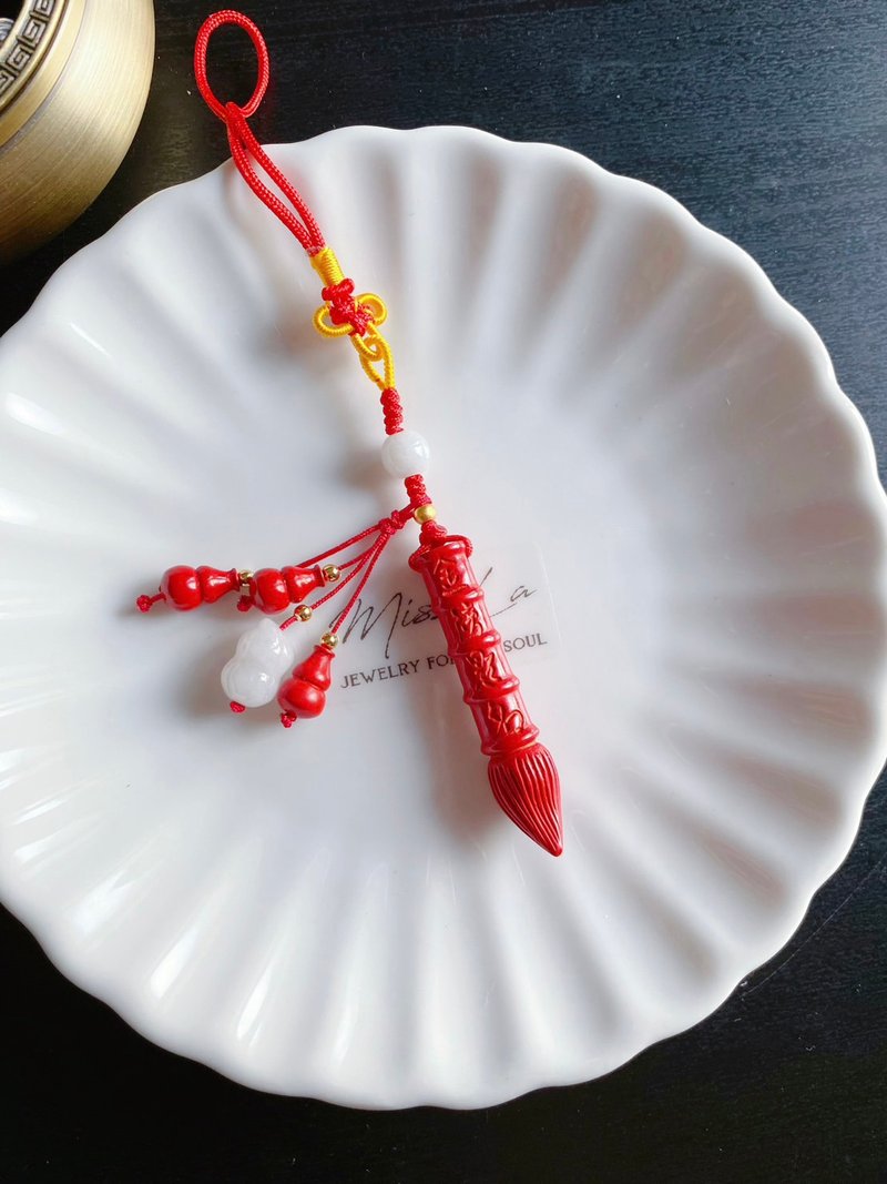 考试必胜 朱砂 金榜题名 文昌笔 翡翠 花生 包挂 礼物 挂饰 - 手链/手环 - 玉石 红色