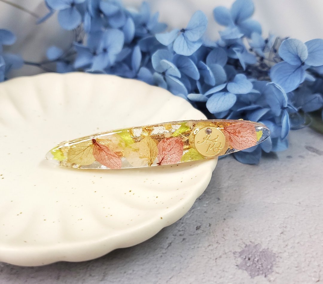 复古红绿绣球花瓣树脂发夹 - 发饰 - 树脂 多色