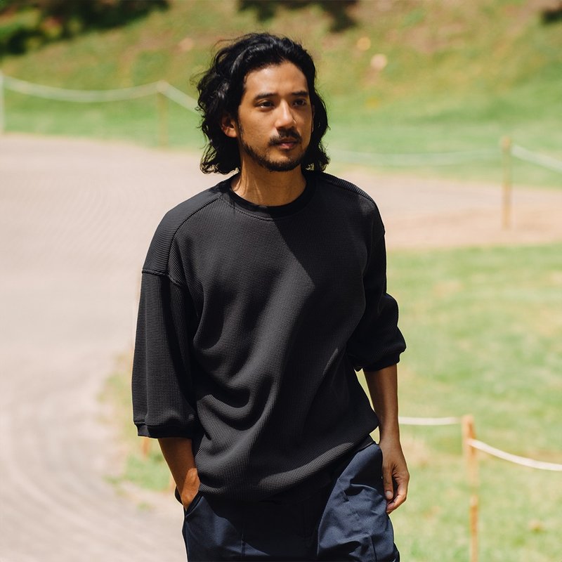 eco blue-六分袖上衣 - 男装上衣/T 恤 - 聚酯纤维 黑色