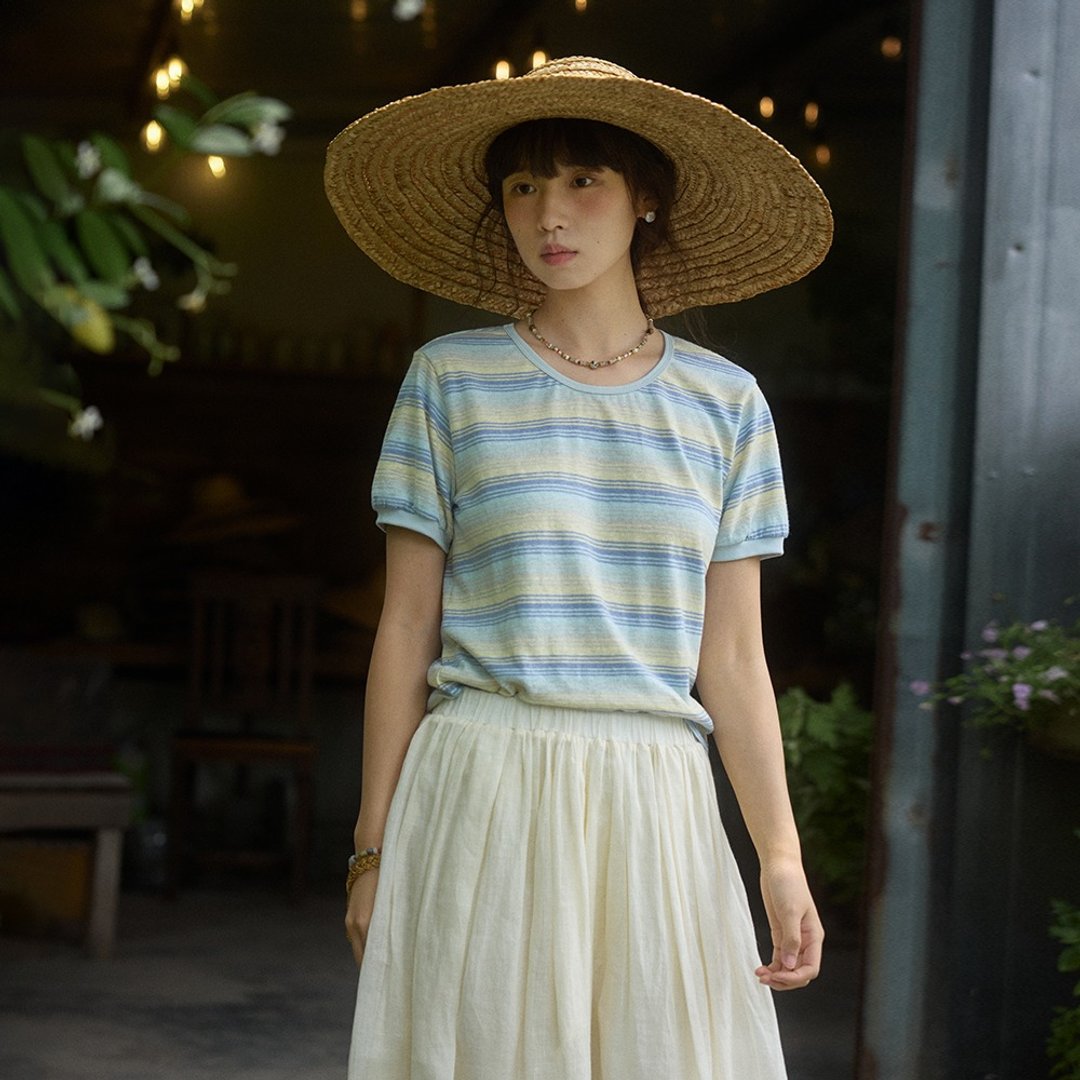 蓝条纹短袖T恤|T恤|夏款|Sora-1850 - 女装 T 恤 - 棉 