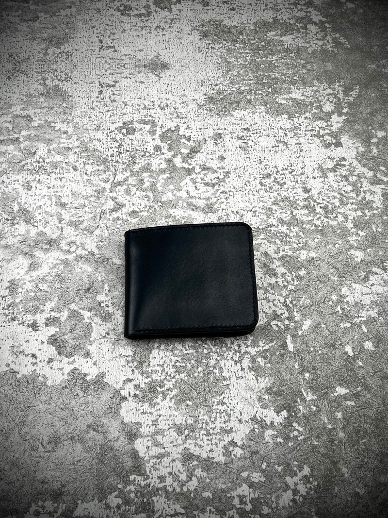 【短夹】SL.024 植鞣极薄短夹/ 意大利植鞣革/ 素面全黑 - 皮夹/钱包 - 真皮 黑色