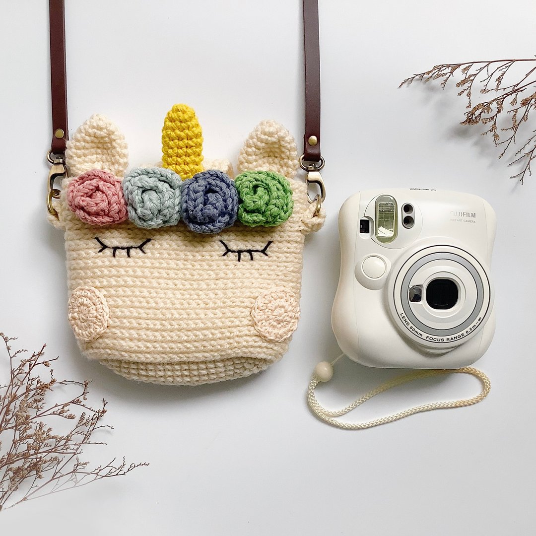Fuji Instax Crochet Case - Unicorn | for Mini 25 / 50s / 8 / 90 / 70 / 26 / 9 - 相机 - 棉 白色
