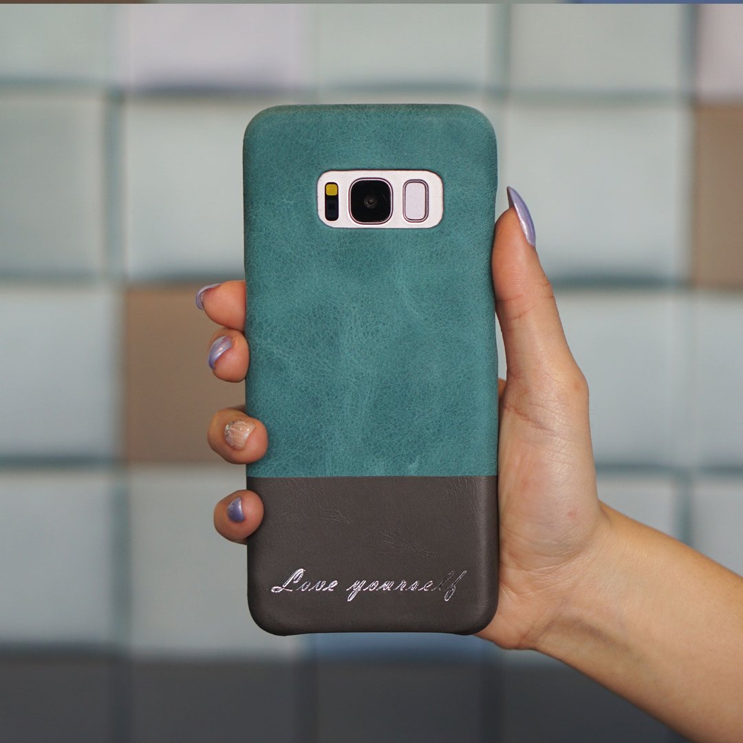 定制化 青碧色配浅灰色 Samsung S8 真皮机壳 - 手机壳/手机套 - 真皮 绿色