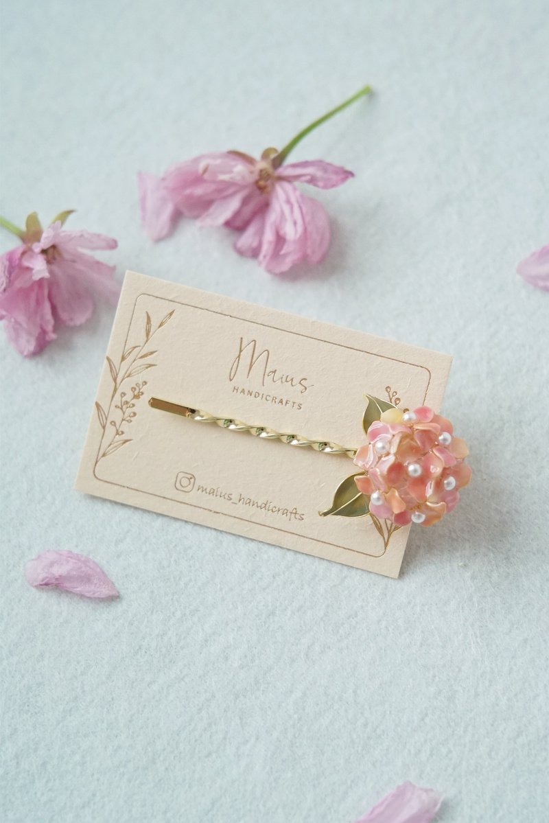 绣球花 • 一字夹 - 小发夹手工树脂发夹饰品礼物 - 发饰 - 树脂 粉红色