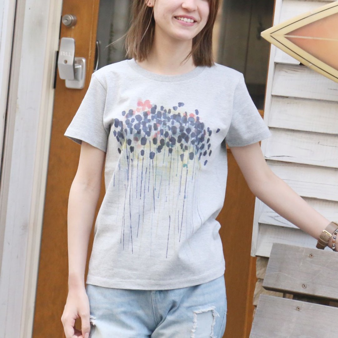 Abstract Style Flower Bouquet Print T-shirt - Gray - women's / men's / unisex - 女装 T 恤 - 棉 灰色