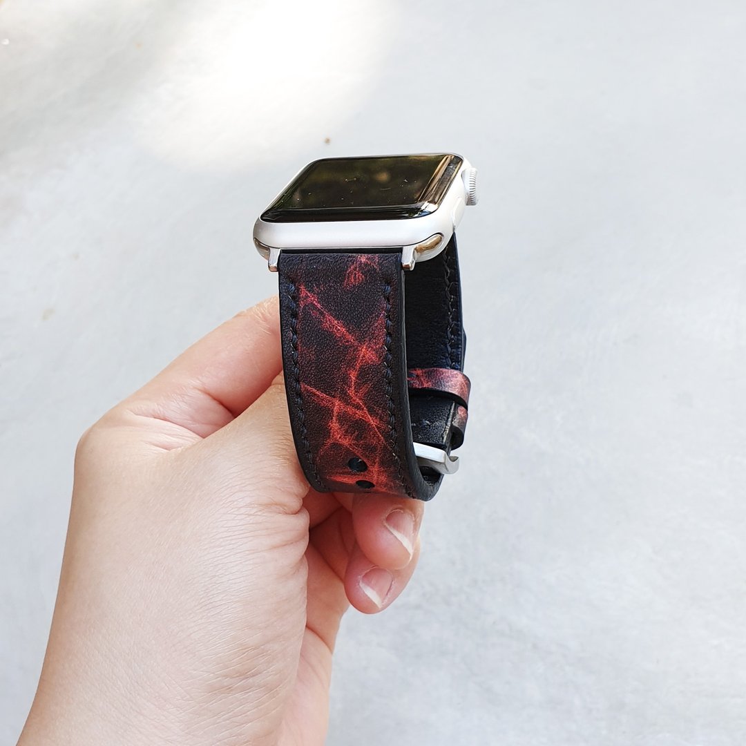 Vintage Apple Watch Band手工系列5系列4系列3系列2系列1 - 表带 - 真皮 红色